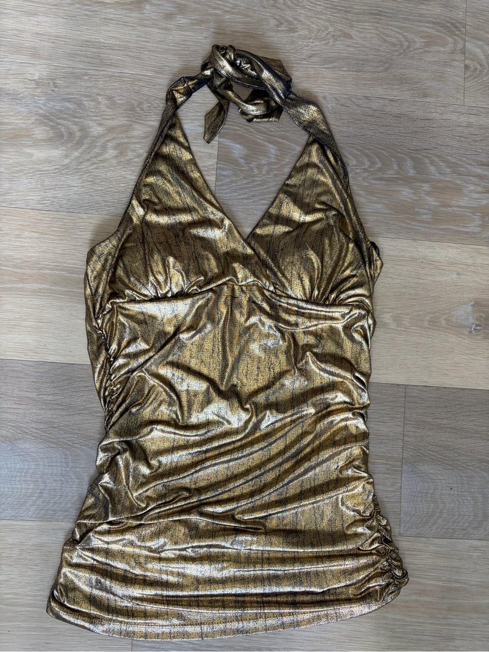 Tovia Gold Metallic Halter Top Y2K Going Out